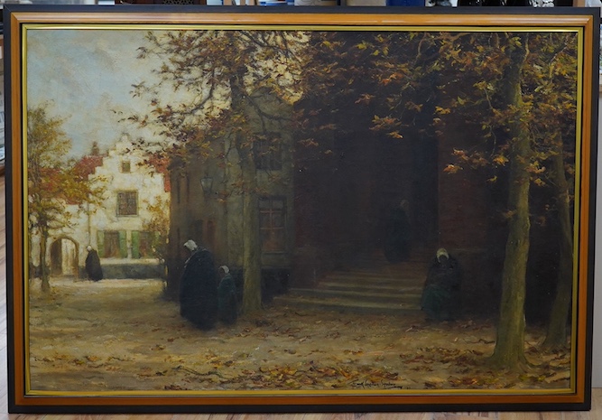 Frank Spenlove-Spenlove (Scottish, 1864-1933), oil on canvas, Dutch Street scene with figures, signed and dated 1913, 88 x 135cm. Condition - good, re-lined